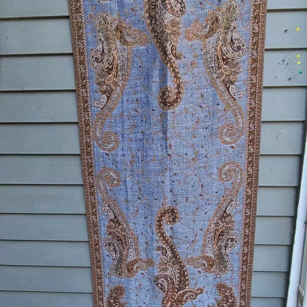 Denim Blue Brown Gold Pashmina & Skilk Pashmina
